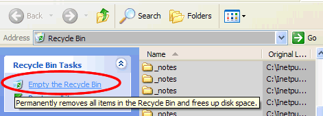 Deleting all the files from the Recycle Bin