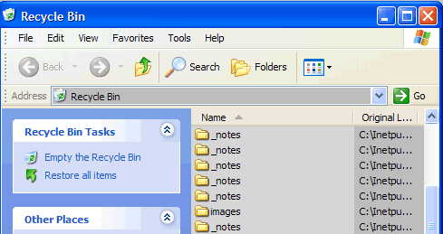 A Recycle Bin window showing the files currently in Recycle Bin.
