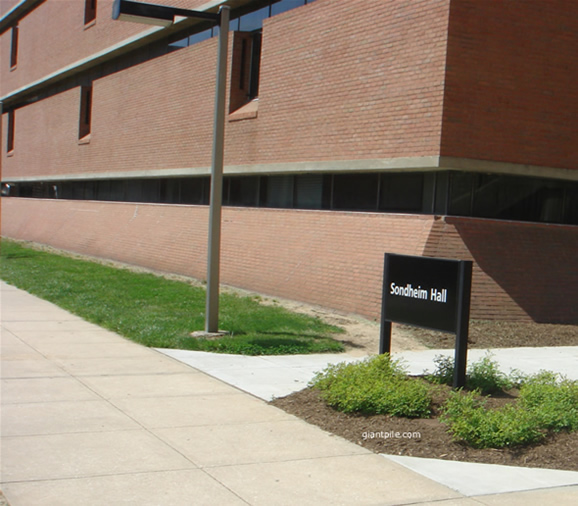 A university campus building sign