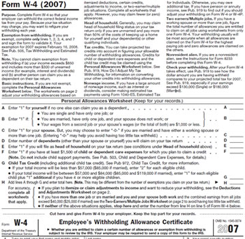On Form W-4 an employee indicates how much income tax an employer can withhold from employee's pay.