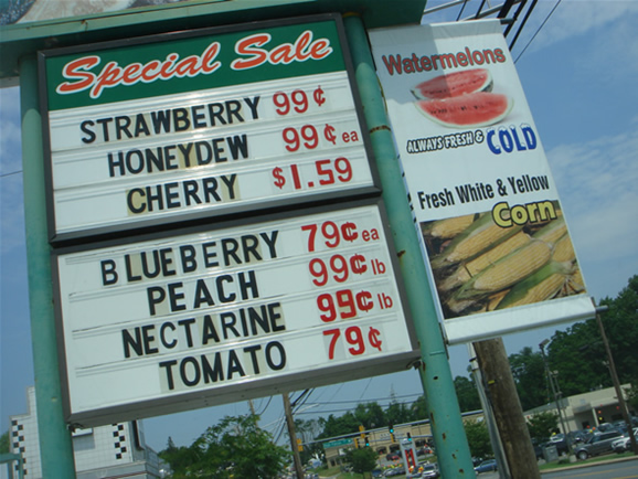 A grocery store sign indicating what is on sale.